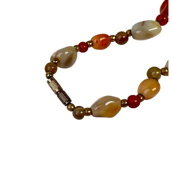Vintage Necklace Polished Smooth Natural Stones Beggar Beads 1960s Barrel Clasp - Picture 13 of 14